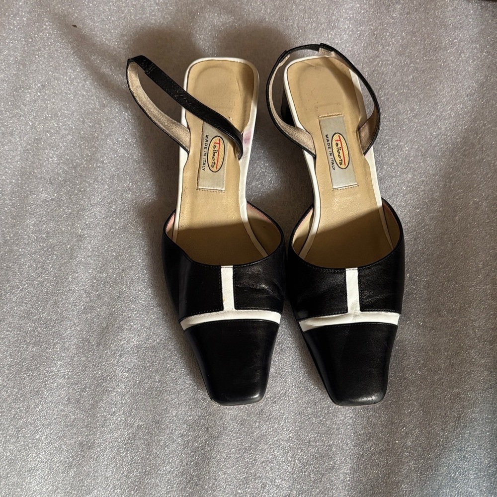 Talbot’s Made in Italy Elegant Black and White Women's Slingback Shoes